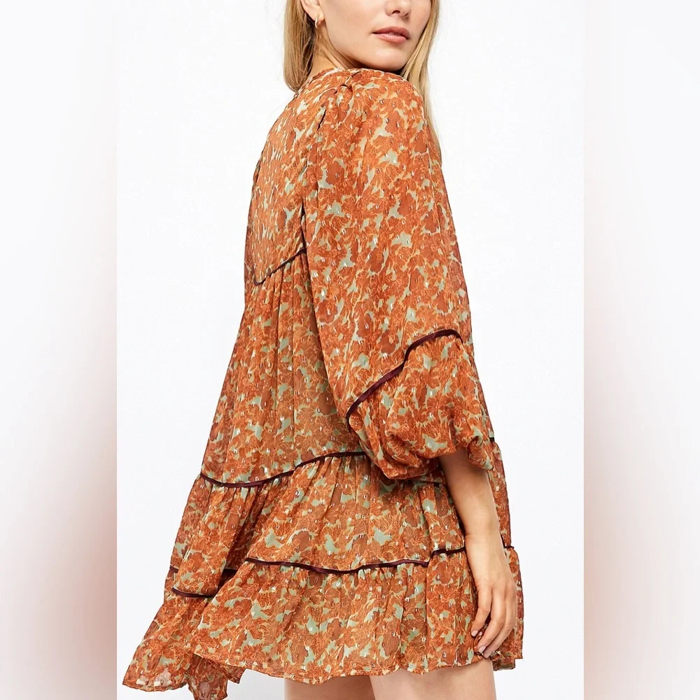 Free People NWOT Free Swinging Mini Dress, Orange, Size Med